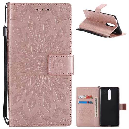 Embossing Sunflower Leather Wallet Case for Nokia 8 - Rose Gold