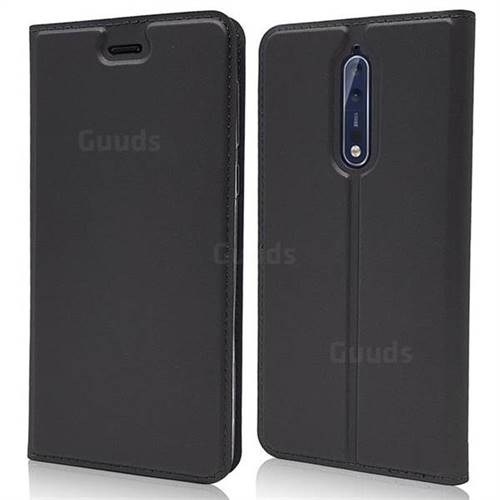 Ultra Slim Card Magnetic Automatic Suction Leather Wallet Case for Nokia 8 - Star Grey