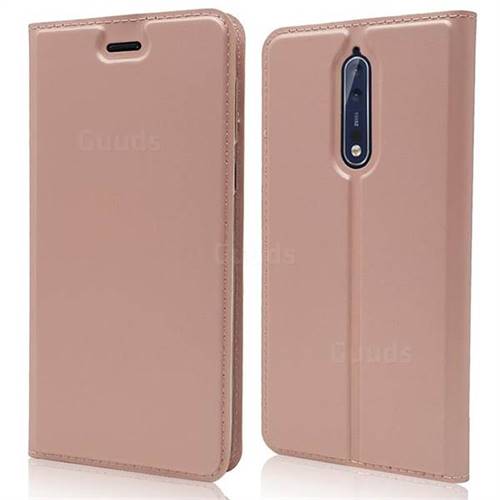 Ultra Slim Card Magnetic Automatic Suction Leather Wallet Case for Nokia 8 - Rose Gold