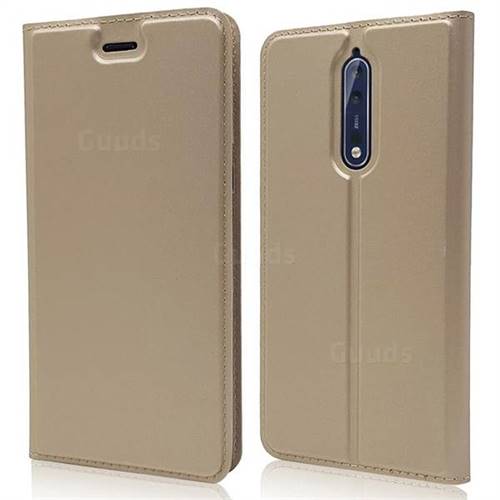Ultra Slim Card Magnetic Automatic Suction Leather Wallet Case for Nokia 8 - Champagne