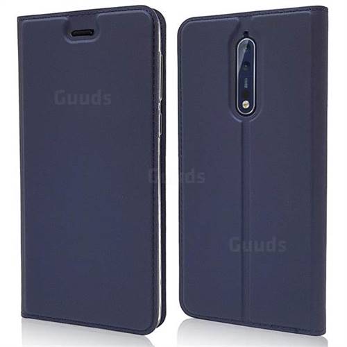 Ultra Slim Card Magnetic Automatic Suction Leather Wallet Case for Nokia 8 - Royal Blue