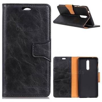 MURREN Luxury Crazy Horse PU Leather Wallet Phone Case for Nokia 8 - Black