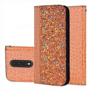 Shiny Crocodile Pattern Stitching Magnetic Closure Flip Holster Shockproof Phone Cases for Nokia 8 - Gold Orange