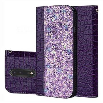 Shiny Crocodile Pattern Stitching Magnetic Closure Flip Holster Shockproof Phone Cases for Nokia 8 - Purple