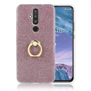 Luxury Soft TPU Glitter Back Ring Cover with 360 Rotate Finger Holder Buckle for Nokia 8.1 Plus (Nokia X71) - Pink
