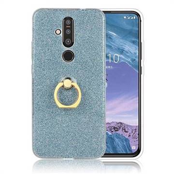 Luxury Soft TPU Glitter Back Ring Cover with 360 Rotate Finger Holder Buckle for Nokia 8.1 Plus (Nokia X71) - Blue