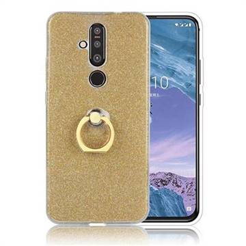 Luxury Soft TPU Glitter Back Ring Cover with 360 Rotate Finger Holder Buckle for Nokia 8.1 Plus (Nokia X71) - Golden