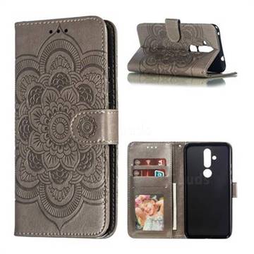 Intricate Embossing Datura Solar Leather Wallet Case for Nokia 8.1 Plus (Nokia X71) - Gray