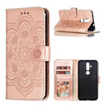 Intricate Embossing Datura Solar Leather Wallet Case for Nokia 8.1 Plus (Nokia X71) - Rose Gold