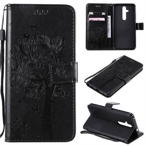 Embossing Butterfly Tree Leather Wallet Case for Nokia 8.1 Plus (Nokia X71) - Black