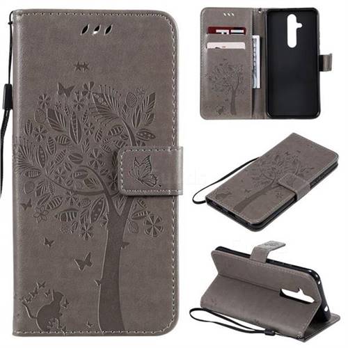 Embossing Butterfly Tree Leather Wallet Case for Nokia 8.1 Plus (Nokia X71) - Grey