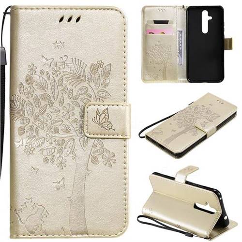 Embossing Butterfly Tree Leather Wallet Case for Nokia 8.1 Plus (Nokia X71) - Champagne