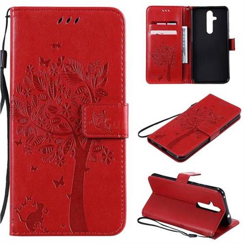 Embossing Butterfly Tree Leather Wallet Case for Nokia 8.1 Plus (Nokia X71) - Red