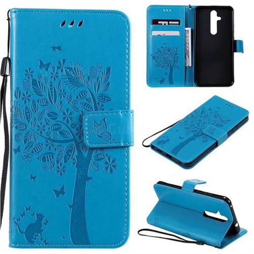 Embossing Butterfly Tree Leather Wallet Case for Nokia 8.1 Plus (Nokia X71) - Blue