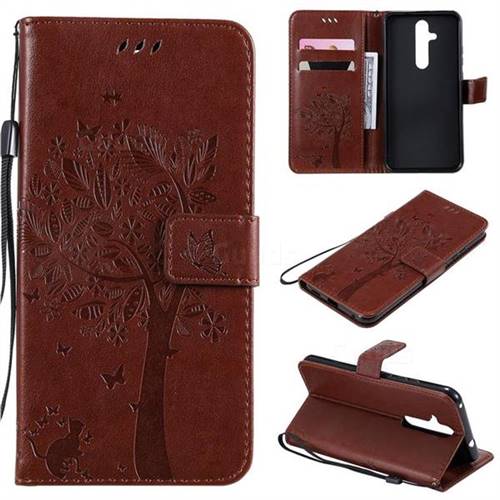 Embossing Butterfly Tree Leather Wallet Case for Nokia 8.1 Plus (Nokia X71) - Coffee