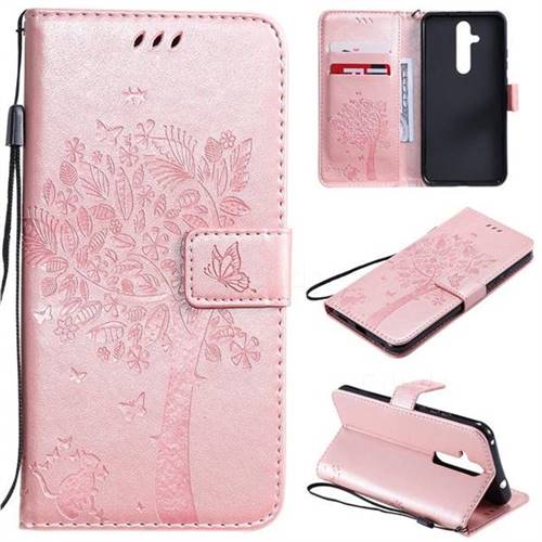 Embossing Butterfly Tree Leather Wallet Case for Nokia 8.1 Plus (Nokia X71) - Rose Pink