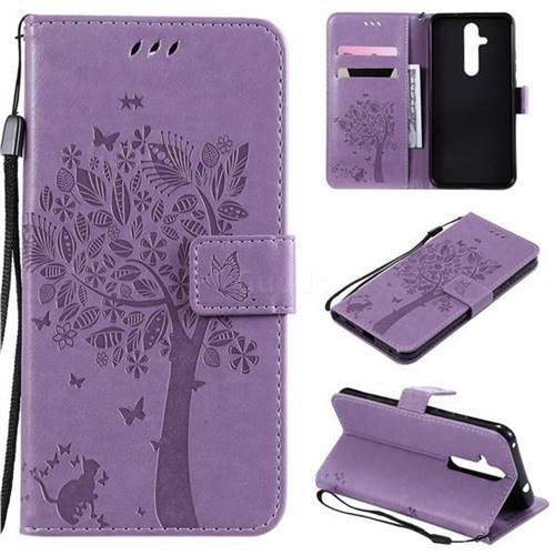 Embossing Butterfly Tree Leather Wallet Case for Nokia 8.1 Plus (Nokia X71) - Violet