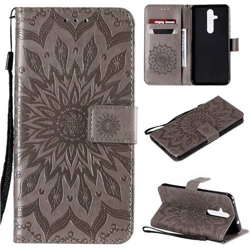 Embossing Sunflower Leather Wallet Case for Nokia 8.1 Plus (Nokia X71) - Gray