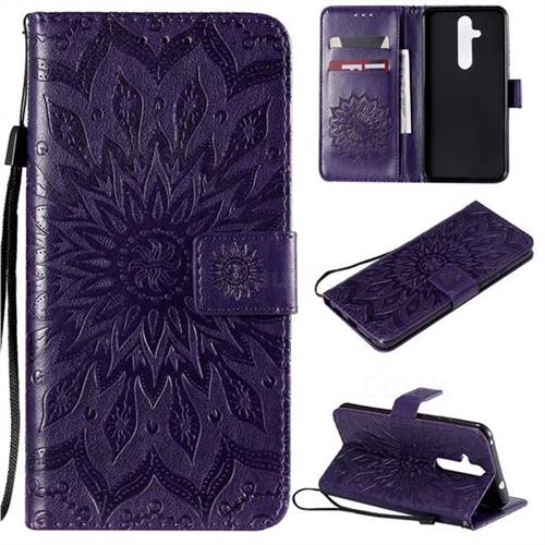 Embossing Sunflower Leather Wallet Case for Nokia 8.1 Plus (Nokia X71) - Purple