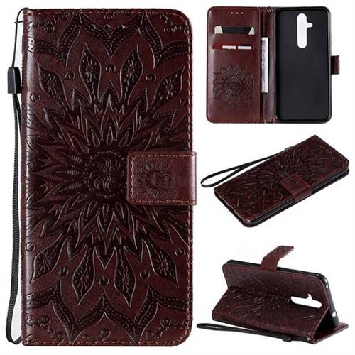 Embossing Sunflower Leather Wallet Case for Nokia 8.1 Plus (Nokia X71) - Brown