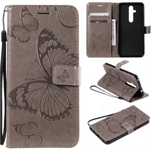 Embossing 3D Butterfly Leather Wallet Case for Nokia 8.1 Plus (Nokia X71) - Gray
