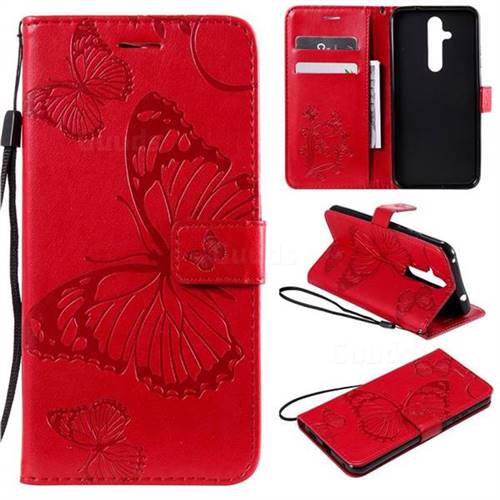 Embossing 3D Butterfly Leather Wallet Case for Nokia 8.1 Plus (Nokia X71) - Red