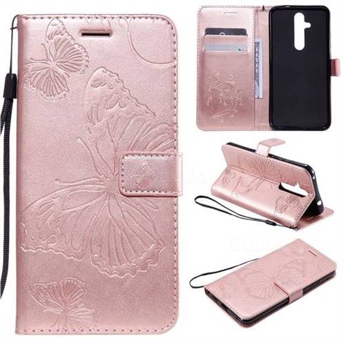 Embossing 3D Butterfly Leather Wallet Case for Nokia 8.1 Plus (Nokia X71) - Rose Gold