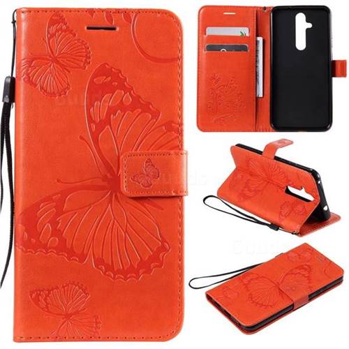 Embossing 3D Butterfly Leather Wallet Case for Nokia 8.1 Plus (Nokia X71) - Orange