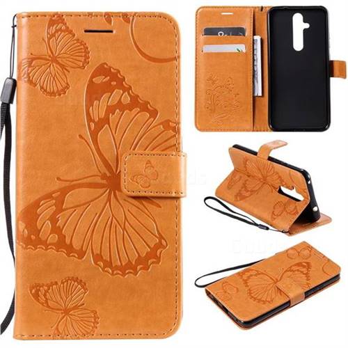 Embossing 3D Butterfly Leather Wallet Case for Nokia 8.1 Plus (Nokia X71) - Yellow