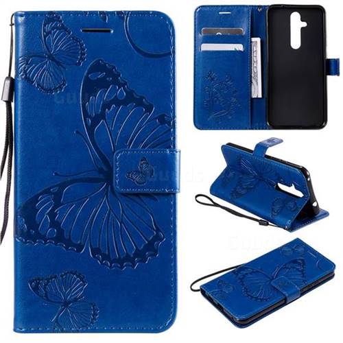Embossing 3D Butterfly Leather Wallet Case for Nokia 8.1 Plus (Nokia X71) - Blue