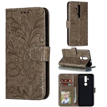 Intricate Embossing Lace Jasmine Flower Leather Wallet Case for Nokia 8.1 Plus (Nokia X71) - Gray