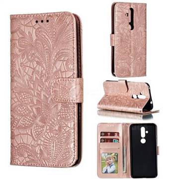 Intricate Embossing Lace Jasmine Flower Leather Wallet Case for Nokia 8.1 Plus (Nokia X71) - Rose Gold