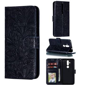 Intricate Embossing Lace Jasmine Flower Leather Wallet Case for Nokia 8.1 Plus (Nokia X71) - Dark Blue