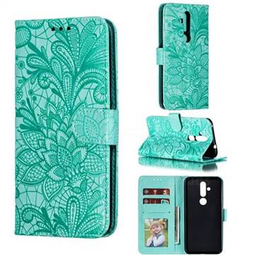 Intricate Embossing Lace Jasmine Flower Leather Wallet Case for Nokia 8.1 Plus (Nokia X71) - Green