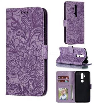 Intricate Embossing Lace Jasmine Flower Leather Wallet Case for Nokia 8.1 Plus (Nokia X71) - Purple