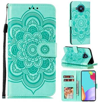 Intricate Embossing Datura Solar Leather Wallet Case for Nokia 8.3 - Green