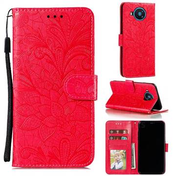 Intricate Embossing Lace Jasmine Flower Leather Wallet Case for Nokia 8.3 - Red