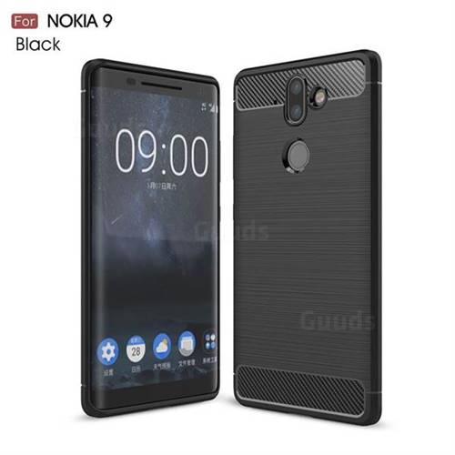 Luxury Carbon Fiber Brushed Wire Drawing Silicone TPU Back Cover for Nokia 9 - Black
