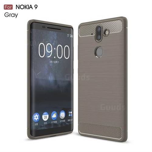Luxury Carbon Fiber Brushed Wire Drawing Silicone TPU Back Cover for Nokia 9 - Gray