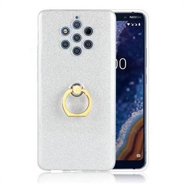 Luxury Soft TPU Glitter Back Ring Cover with 360 Rotate Finger Holder Buckle for Nokia 9 - White