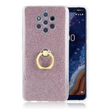 Luxury Soft TPU Glitter Back Ring Cover with 360 Rotate Finger Holder Buckle for Nokia 9 - Pink