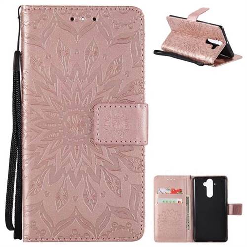 Embossing Sunflower Leather Wallet Case for Nokia 9 - Rose Gold