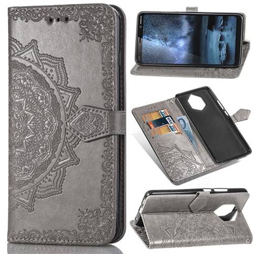 Embossing Imprint Mandala Flower Leather Wallet Case for Nokia 9 - Gray