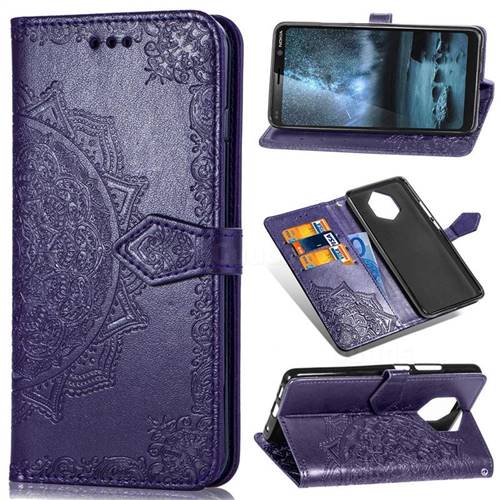 Embossing Imprint Mandala Flower Leather Wallet Case for Nokia 9 - Purple