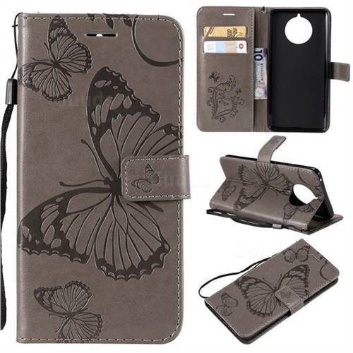 Embossing 3D Butterfly Leather Wallet Case for Nokia 9 PureView - Gray