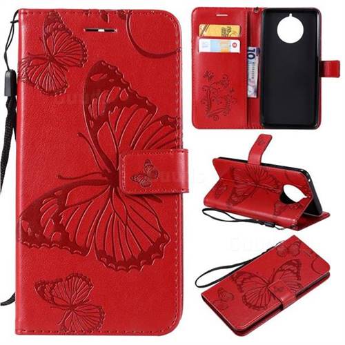 Embossing 3D Butterfly Leather Wallet Case for Nokia 9 PureView - Red