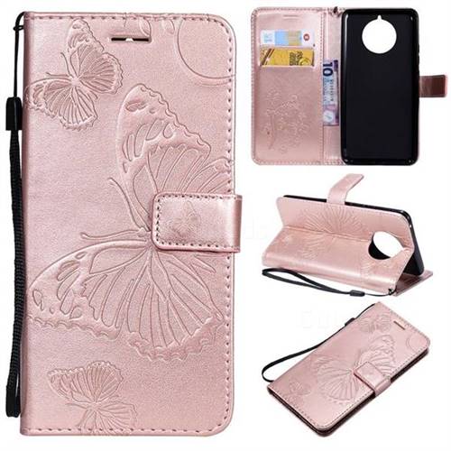 Embossing 3D Butterfly Leather Wallet Case for Nokia 9 PureView - Rose Gold