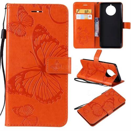 Embossing 3D Butterfly Leather Wallet Case for Nokia 9 PureView - Orange