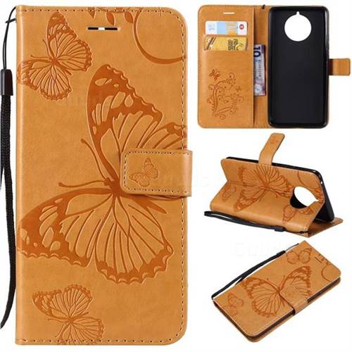 Embossing 3D Butterfly Leather Wallet Case for Nokia 9 PureView - Yellow
