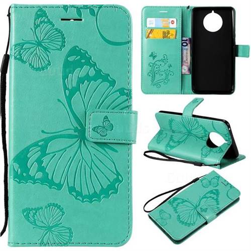 Embossing 3D Butterfly Leather Wallet Case for Nokia 9 PureView - Green